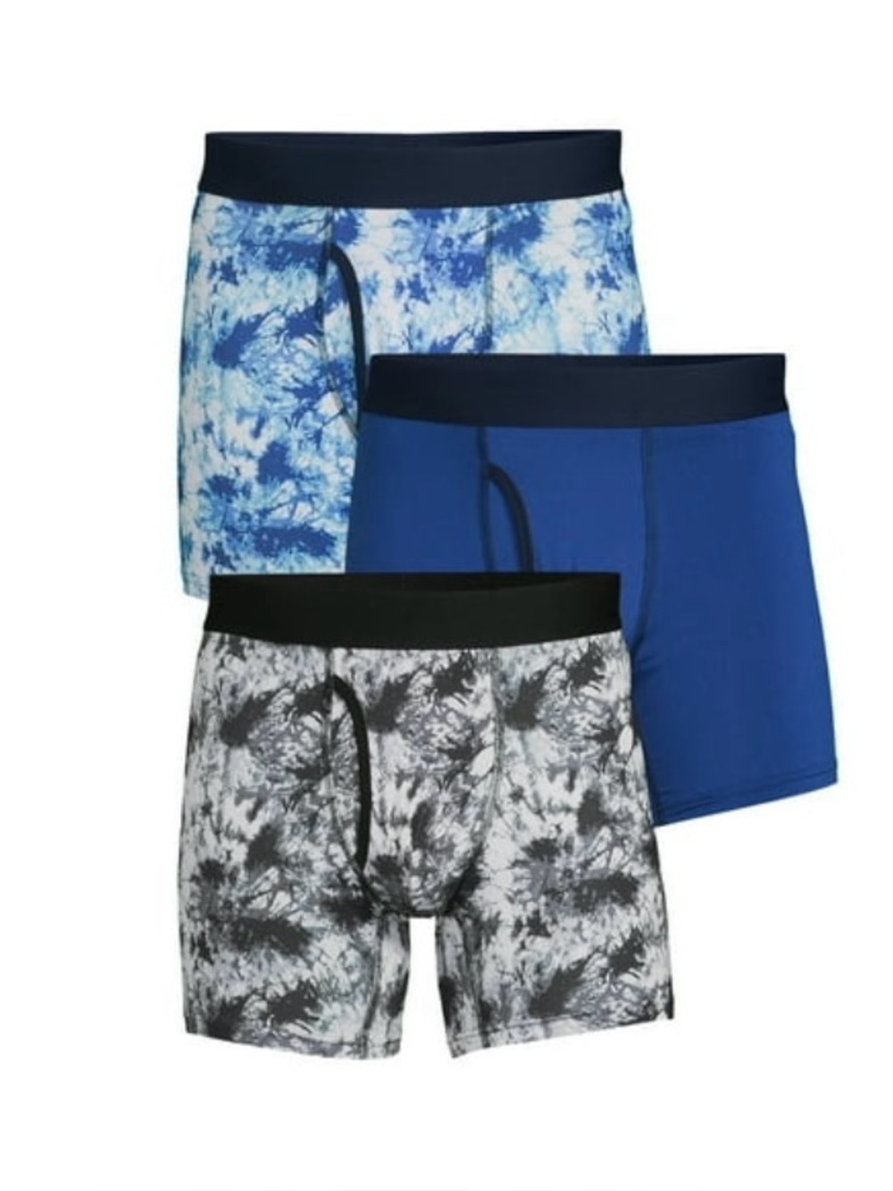 No Boundaries 3-Pack Boxer Briefs in Blue, Navy & Gray Tie-Dye